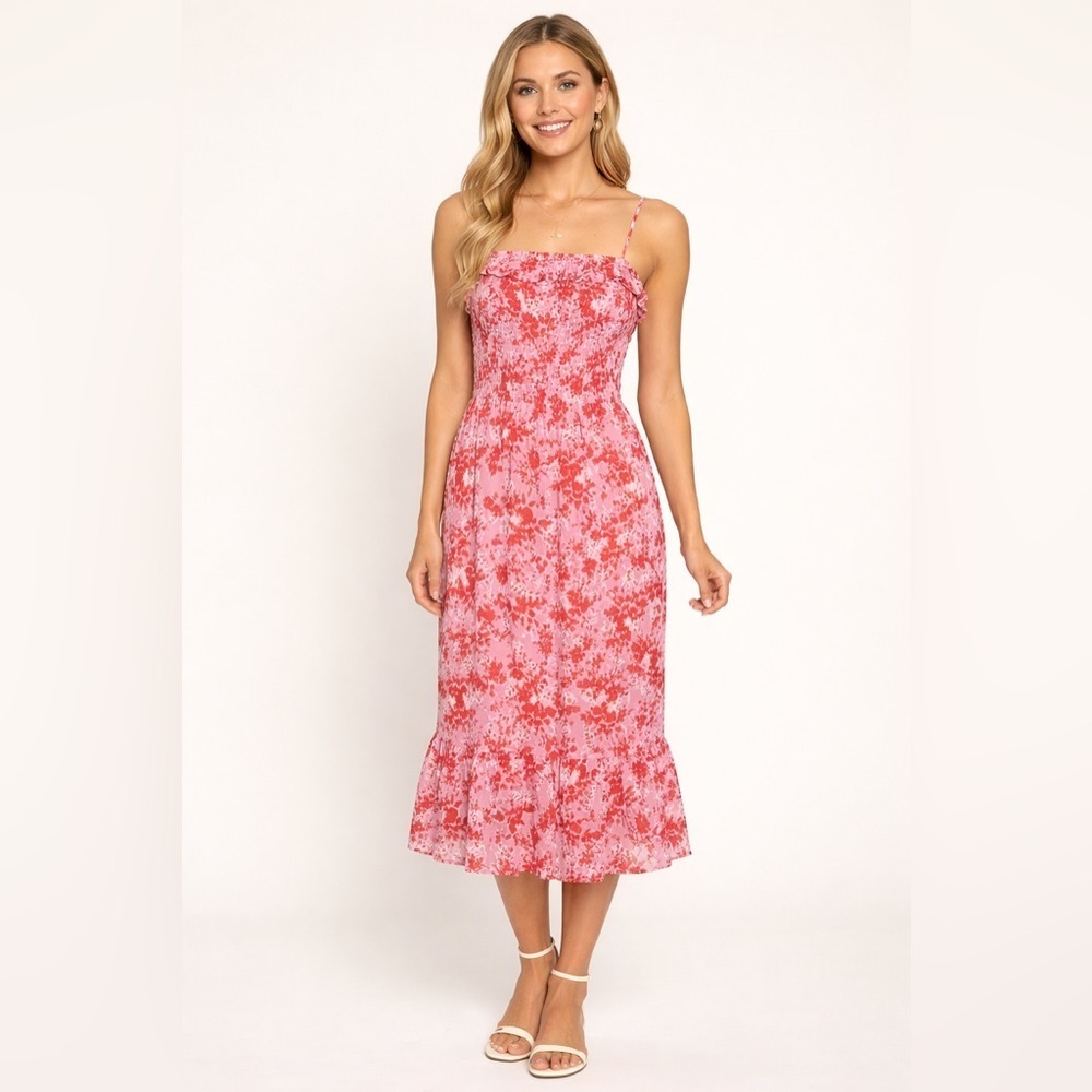 NWT size small Sienna Sky smocked pink and orange floral midi dress